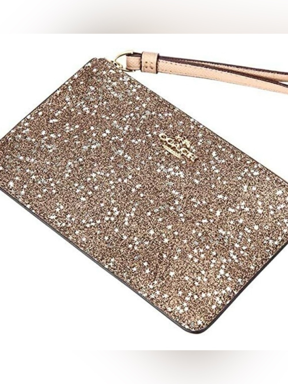 Coach Glitter Wristlet Clutch in Rose Gold Glitter